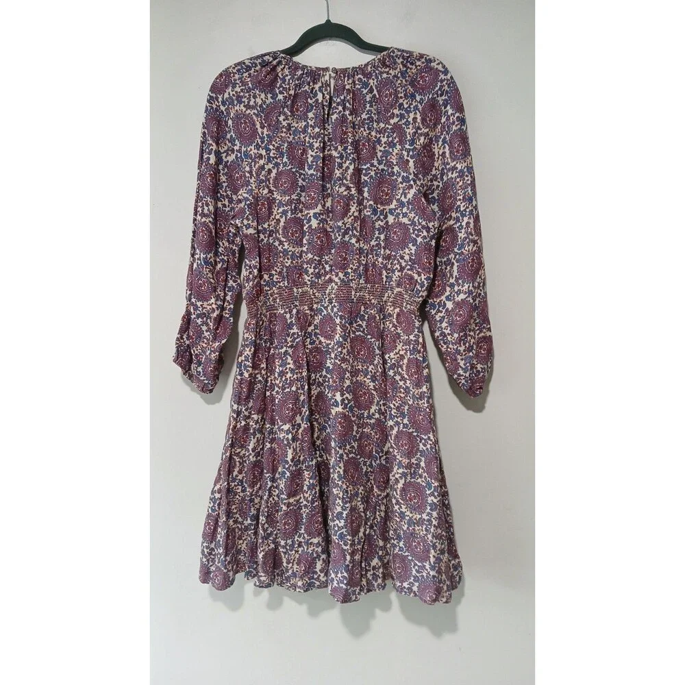 J.Crew Palermo Smocked-Waist Linen Dress Size MT Floral Medallion Casual Coastal